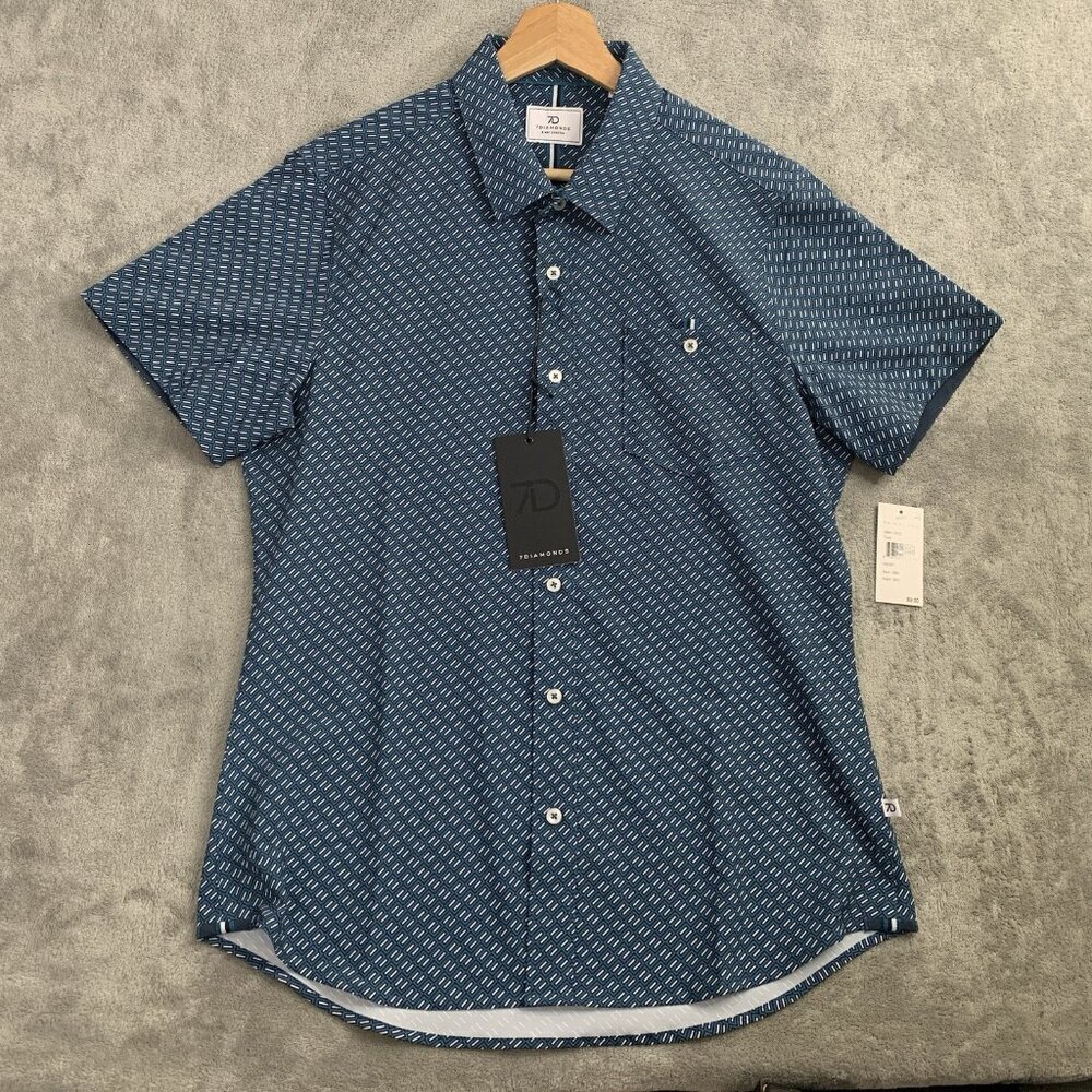 7 Diamonds Shirt Mens S Vienti 4-Way Stretch Woven Short Sleeve Blue Button Up - Picture 1 of 11